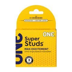 Презервативи ONE Super Studs, 3 шт, з точковим рельєфом, зі змазкою, паковання &mdash; картонна коробка