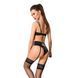 Комплект білизни Passion Exclusive FLORIS SET XXL/XXXL, black, ліф, трусики, пояс для панчох