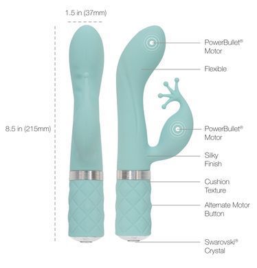 Розкішний вібратор-кролик Pillow Talk - Kinky Teal з кристалом Сваровські, потужний