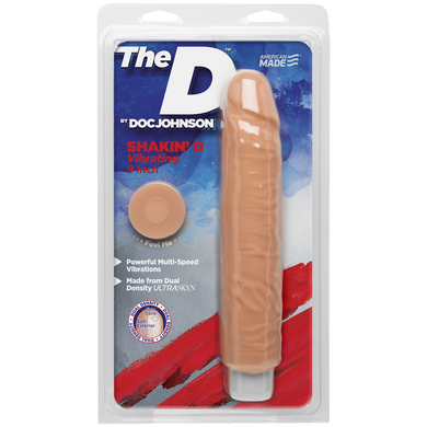 Фалоімітатор Doc Johnson The D: Shakin D 9 Inch Vibro ULTRASKYN, діаметр 3,8 см, плавне регулювання