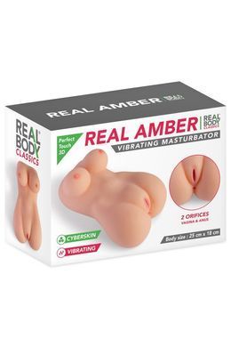 Мастурбатор мини-торс с вибрацией Real Body Real Amber, вагина и анус, 25х18см