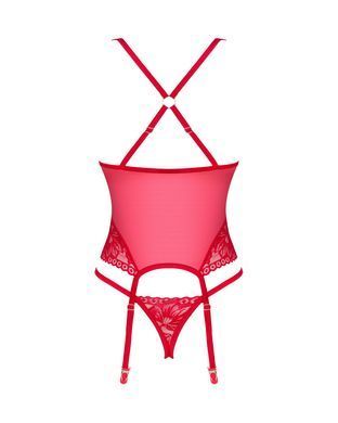 Прозрачный корсет Obsessive Lacelove corset XS/S Red, кружево, подвязки для чулок