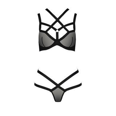Комплект білизни Passion Exclusive HAGAR SET S/M, black, стрепи, трусики та ліф