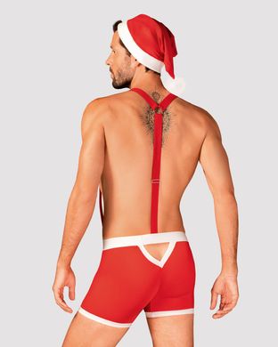 Чоловічий еротичний костюм Санта-Клауса Obsessive Mr Claus 2XL/3XL, боксери на підтяжках, шапочка з