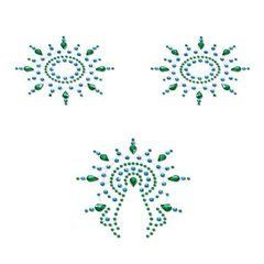 Пестіс з кристалів Petits Joujoux Gloria set of 3 - Green/Blue, прикраса на груди та вульву