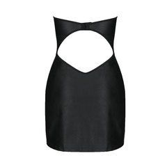 Мінісукня з екошкіри Passion CELINE CHEMISE 4XL/5XL, black, шнурівка, трусики в комплекті