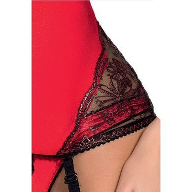 Корсет з пажами BRIDA CORSET red S/M - Passion Exclusive, трусики, шнурівка