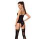 Корсет Gisele Corset black L/XL &mdash; Passion Exclusive: з вирізом на животику, вставки з біло-синього м