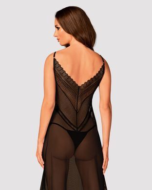 (SALE) Напівпрозора довга сорочка Obsessive Estiqua chemise XS/S, чорний, асиметричний крій