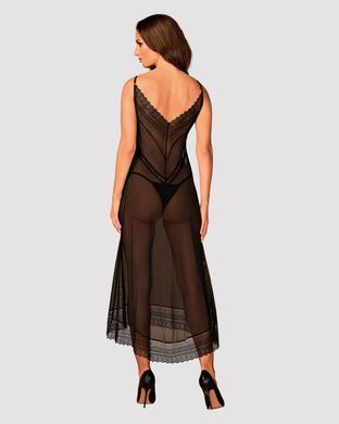(SALE) Напівпрозора довга сорочка Obsessive Estiqua chemise XS/S, чорний, асиметричний крій