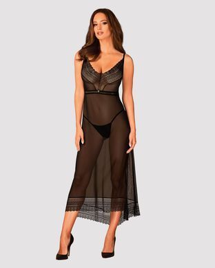 (SALE) Напівпрозора довга сорочка Obsessive Estiqua chemise XS/S, чорний, асиметричний крій