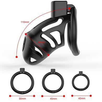 Клетка для пениса LOCKINK SEVANDA Naja-Cobra Chastity Cage Satin Black, 3 кольца разных размеров