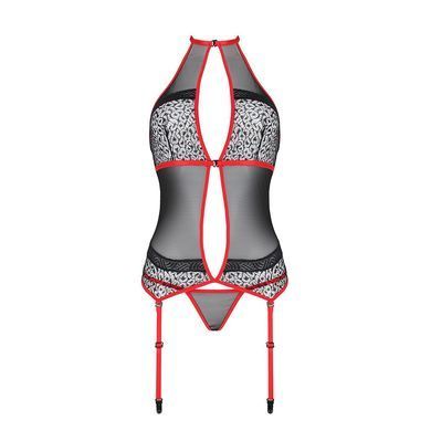 Корсет с пажами Passion SATARA CORSET XXL/XXXL red, стринги, кружево, застежки спереди и сзади