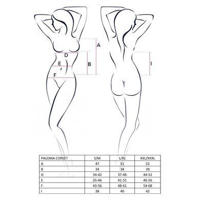 Корсет-сорочка з пажами Passion PALOMA CORSET L/XL, white, трусики, напівпрозорий